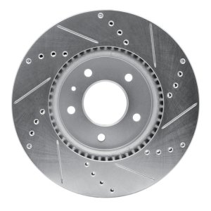 Chevrolet Captiva Brake Rotor (1) - Front Left - R1 Concepts - Drilled & Slotted - Silver - `07-`15